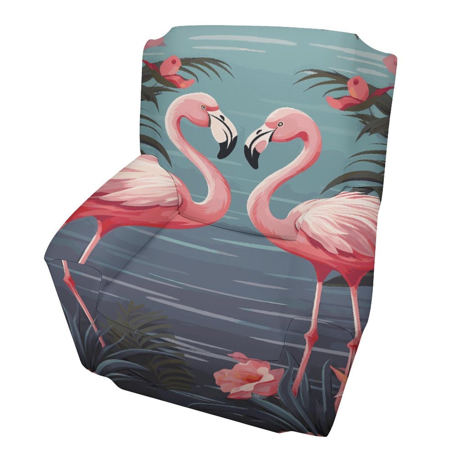 Fodpand Style Flock Of Tropical Flamingos Sofa Cover Soft 1 Seater Sofa Slipcover For Pets Washable,Couch Cover With Elastic Straps Furniture Protector