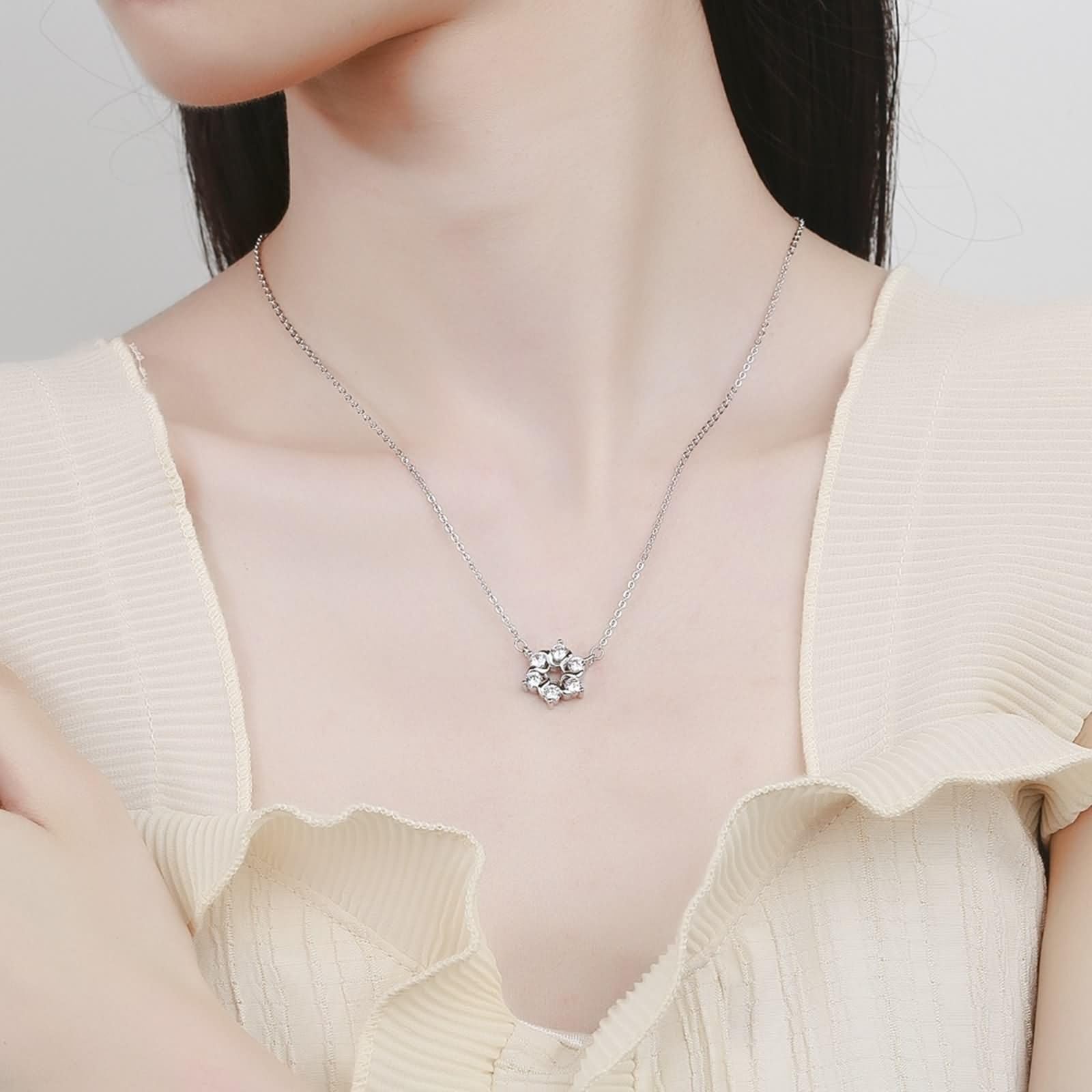 Donna Catenella per Collana Oro Bianco 9K / 14K / 18K, Rotondo con Diamante Sintetico, Pendente Collana Argento Donna