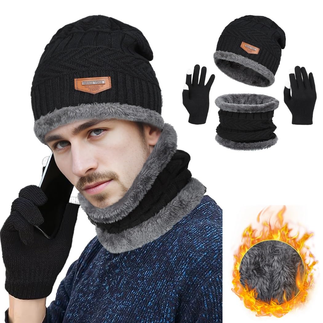 Juego de guantes táctiles bufanda y gorro de lana para invierno 6