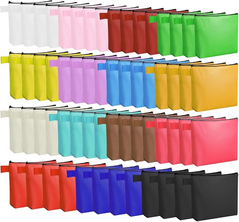 Voittozege Necessaires de Canvas com Zíper, 60 Unidades em 15 Cores