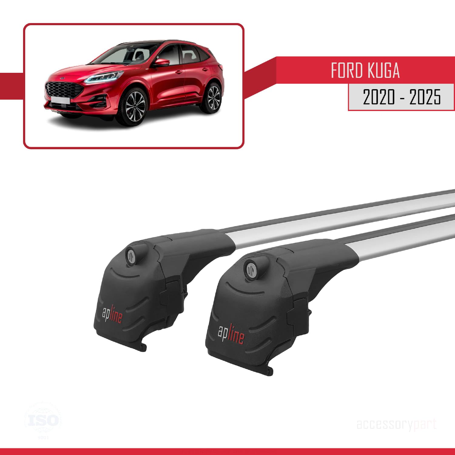 Compatible con Ford Kuga 3 (CX482) 2020-2025 ACE-2 Barras de Techo Auto Portaequipajes Barras Transversales Gris Aluminio 2 Barras