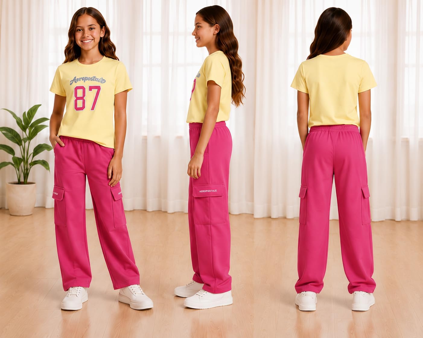 AEROPOSTALE Girls 2-Piece Short Sleeve Graphic Tee & Fleece Cargo Pants image 2