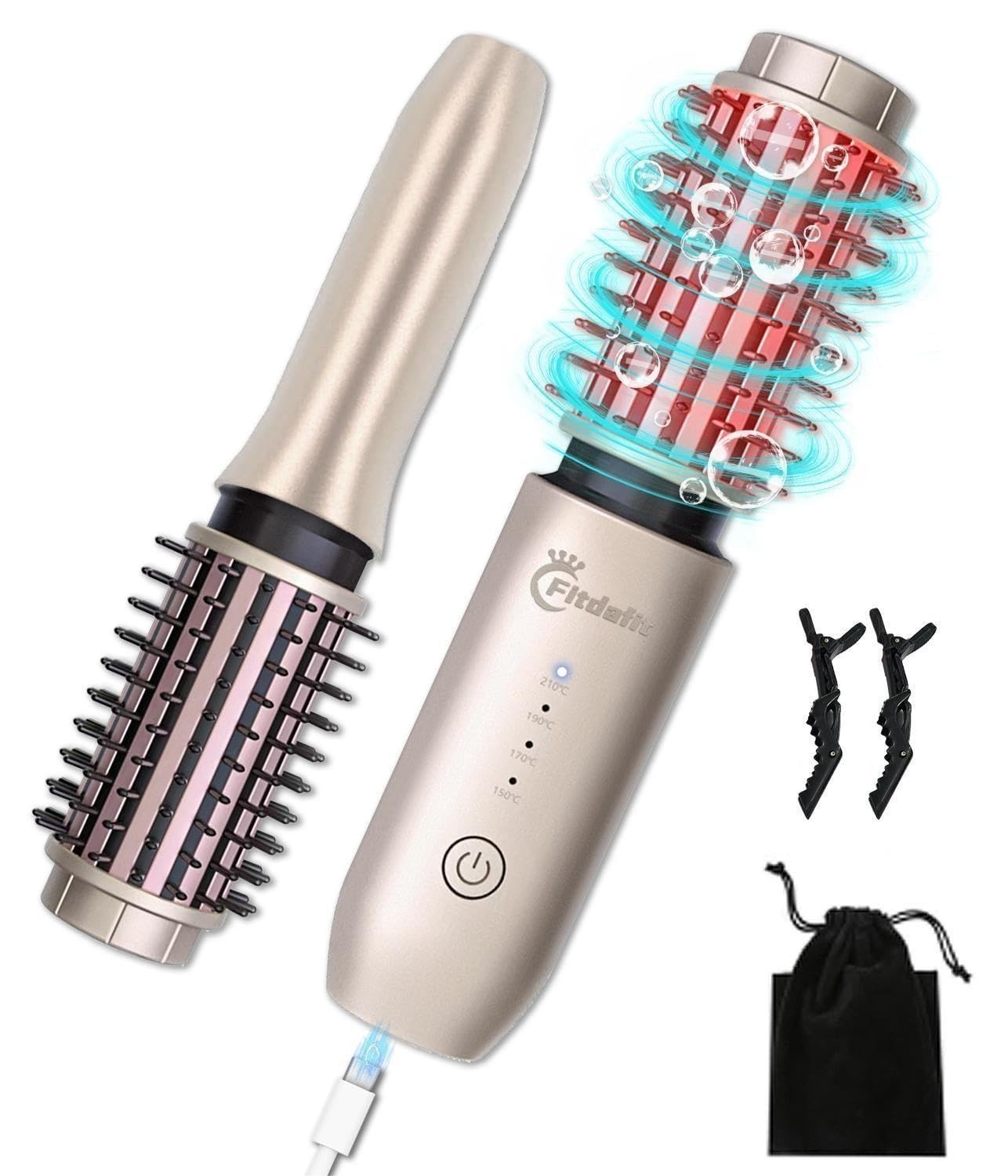 Fitdafit Curling Iron Brush, 3-in-1 Cordless