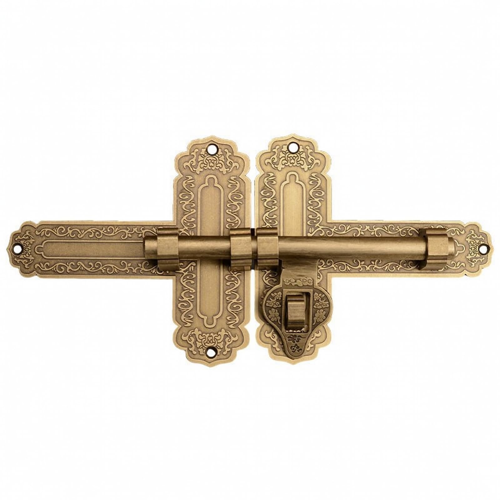 LOVIVER Pasador de Puerta Cerrojo Pestillo Candado con Apertura con Llave y Placas de Montaje Acabado Latón Estilo Chino Clásico Adecuado para Portones de, Bronce, 32cm