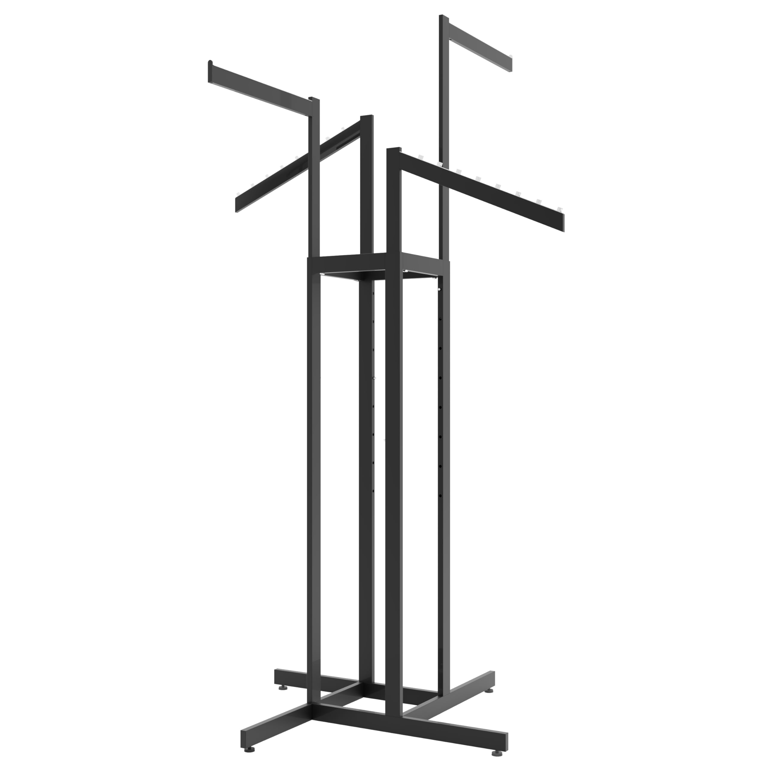 Ropa Accesorio de – Heavy Duty Negro 4 way Rack, brazos ajustables, tubo cuadrado, perfecto para ropa tienda pantalla con brazos rectos (2 y 2 brazos inclinado
