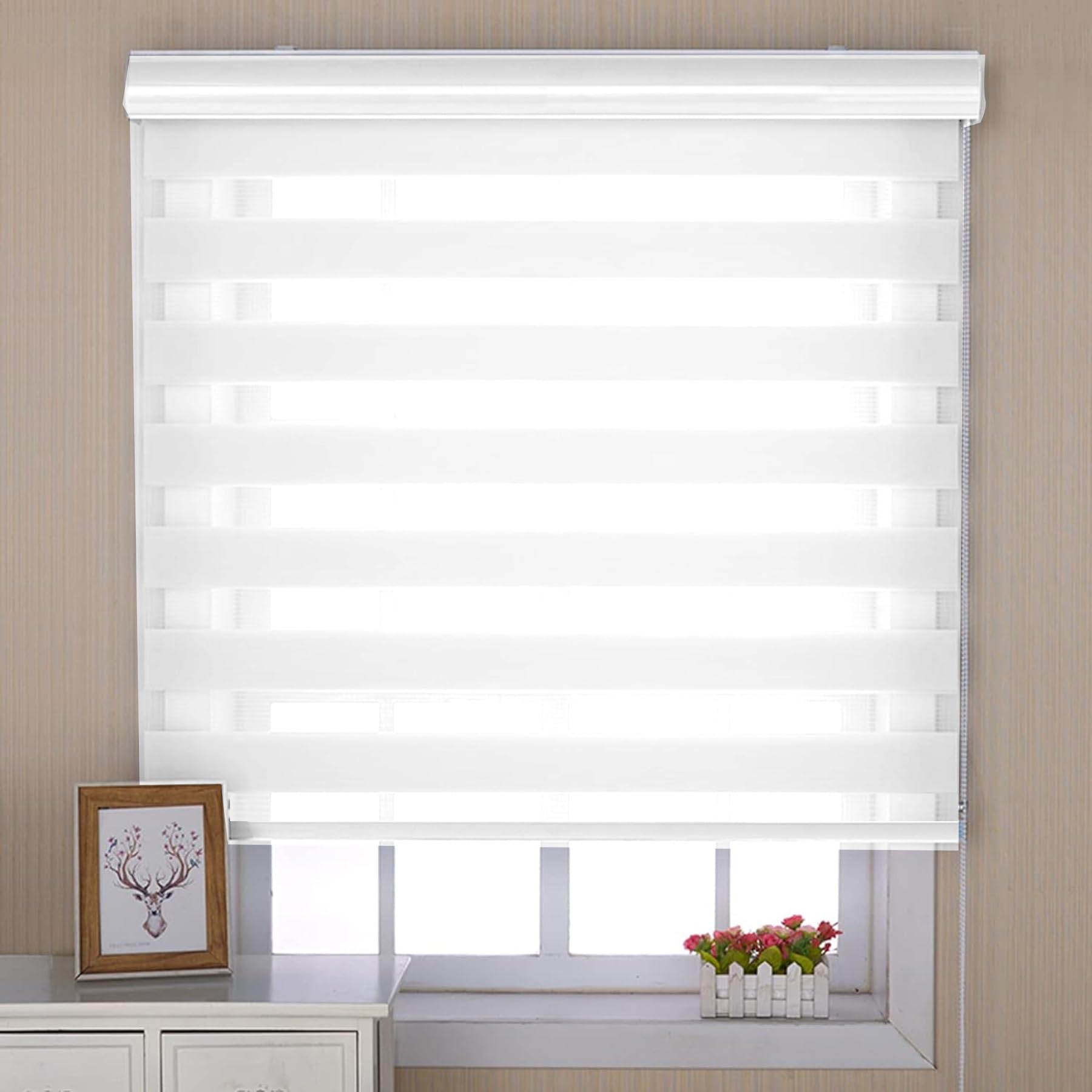 Amzyu White Day And Night Blinds 90 X 270 Cm Uv Protection Dim Or Translucent Vision Roller Shades Made To Measure Available For Bathroom, The Office,
