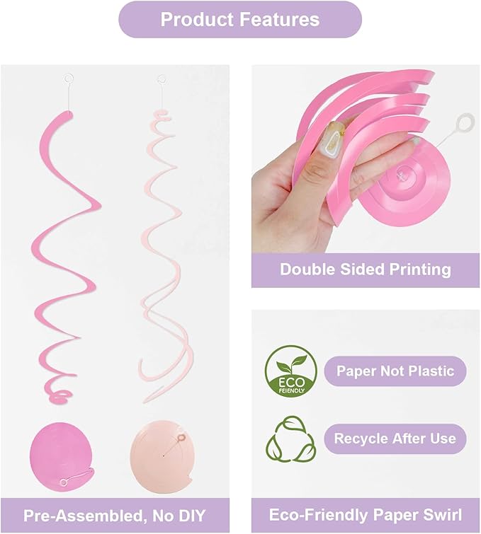 Kit Decoración Fiesta Arcoíris 48 Piezas Espirales Colgantes miniatura 6