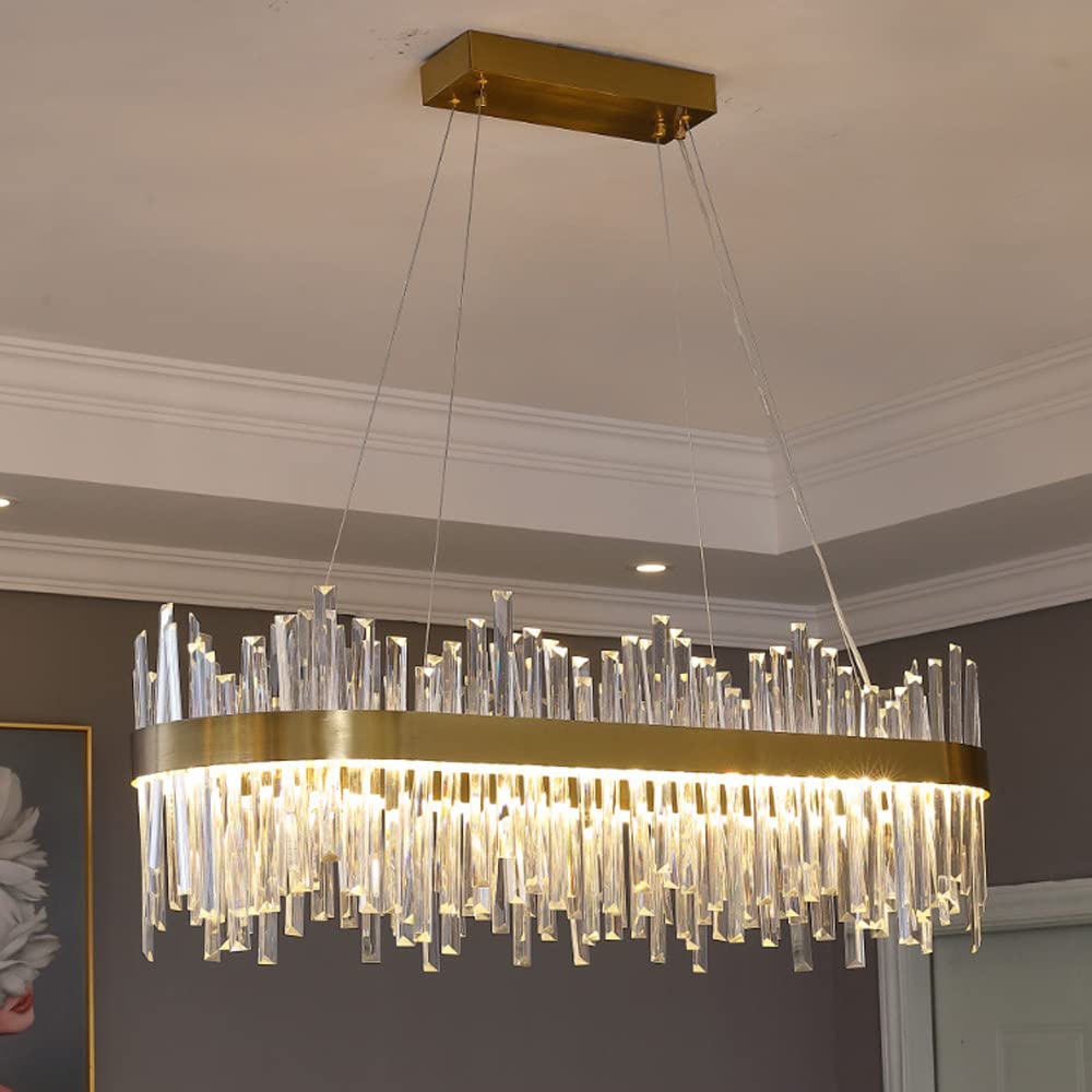 Elegante lampadario a cristalli ovale Lampadario a LED LED con cristalli chiari K9, catena di sospensione regolabile e finitura oro - ideale per soggiorno, sala da pranzo e atmosfera da camera da lett