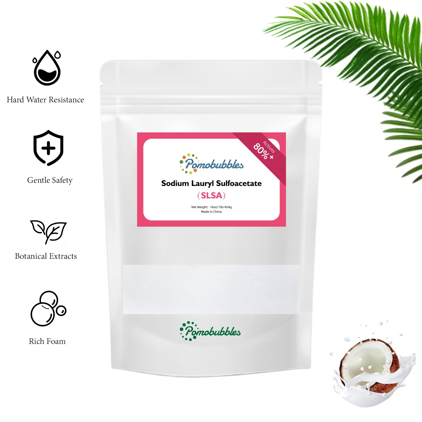 SLSA Poudre de laurylsulfacétate de sodium, 454 g, pour une mousse riche, douce pour la peau, additif pour le bain