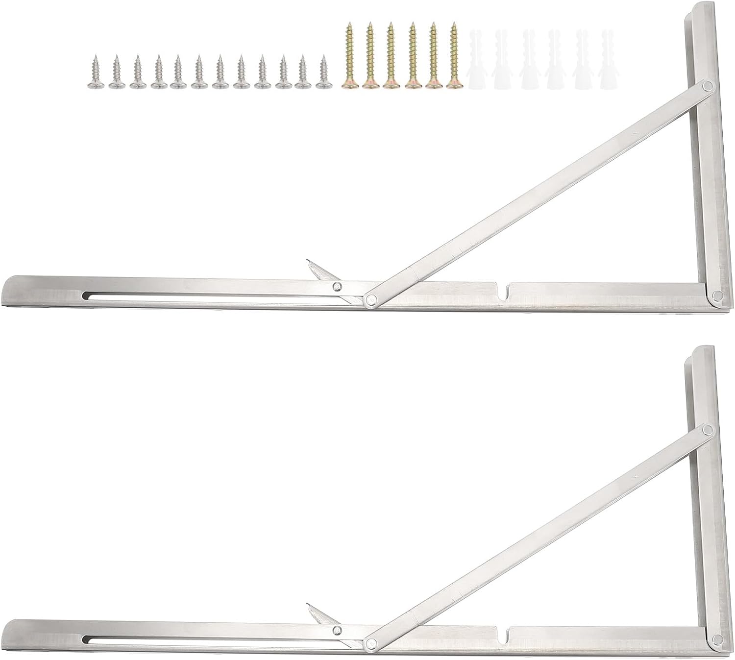 Zerodeko Stainless Steel Folding Shelf Brackets Heavy Duty Wall Mounted Support Storage Brackets 18-inch Sturdy Folding Stands for Home and Workshop