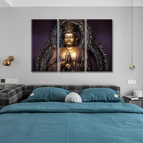 Vista 188 de TUMOVO Wall Art for Living Room Buddha Sculpture Flower Paintings Canvas Wall Art 3 Panel Wall Art Canvas Artwork Wall Decor Large Wall Decor Canvas