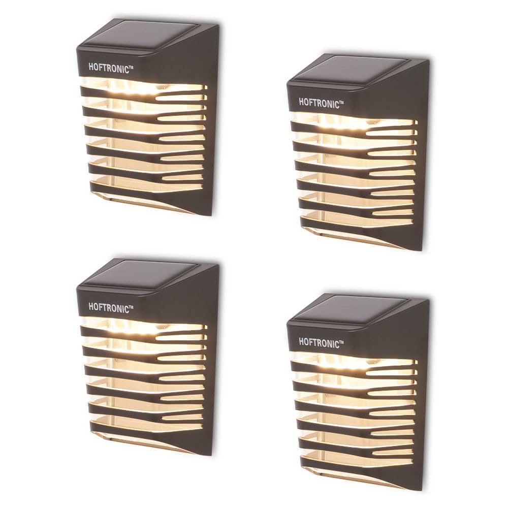 HOFTRONIC - Lot de 4 lampes solaires extérieures murales avec interrupteur crépusculaire Dono 3000K blanc chaud Lampes solaires extérieures mur 120x90x52,5mm (LxlxH) IP65 lanterne étanche noire