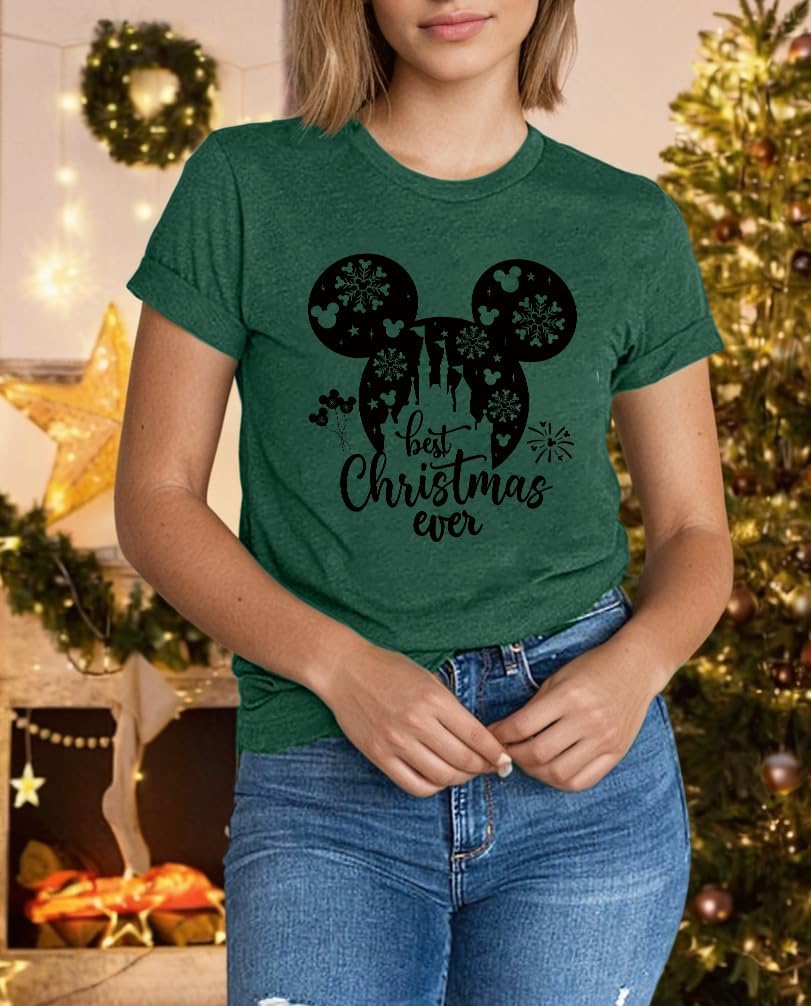 Christmas Shirts Womens Merry Christmas Shirt Lights Castle Graphic Tshirt Funny Xmas Holiday Vacation Tee Tops - Image 3