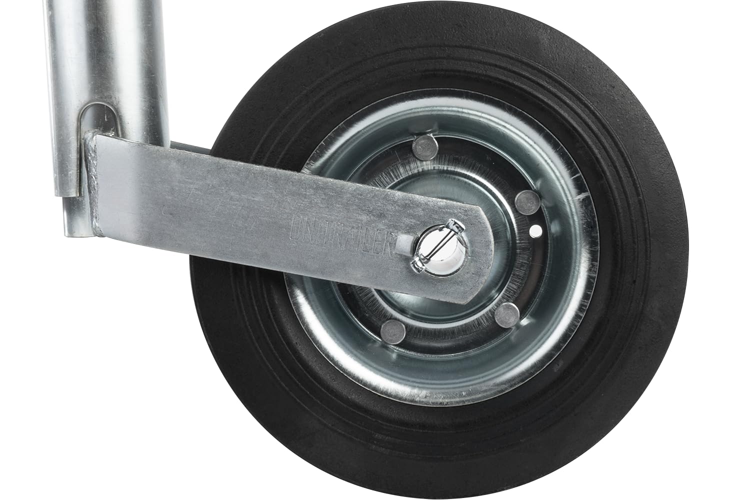 UNITRAILER Roue Jockey Tube 48 mm Charge 150 kg Hauteur 505 a 730 mm Extension 225 mm Roue 200 x 50 mm Caoutchouc Plein manivelle butee a Billes pour remorque attelage detelage