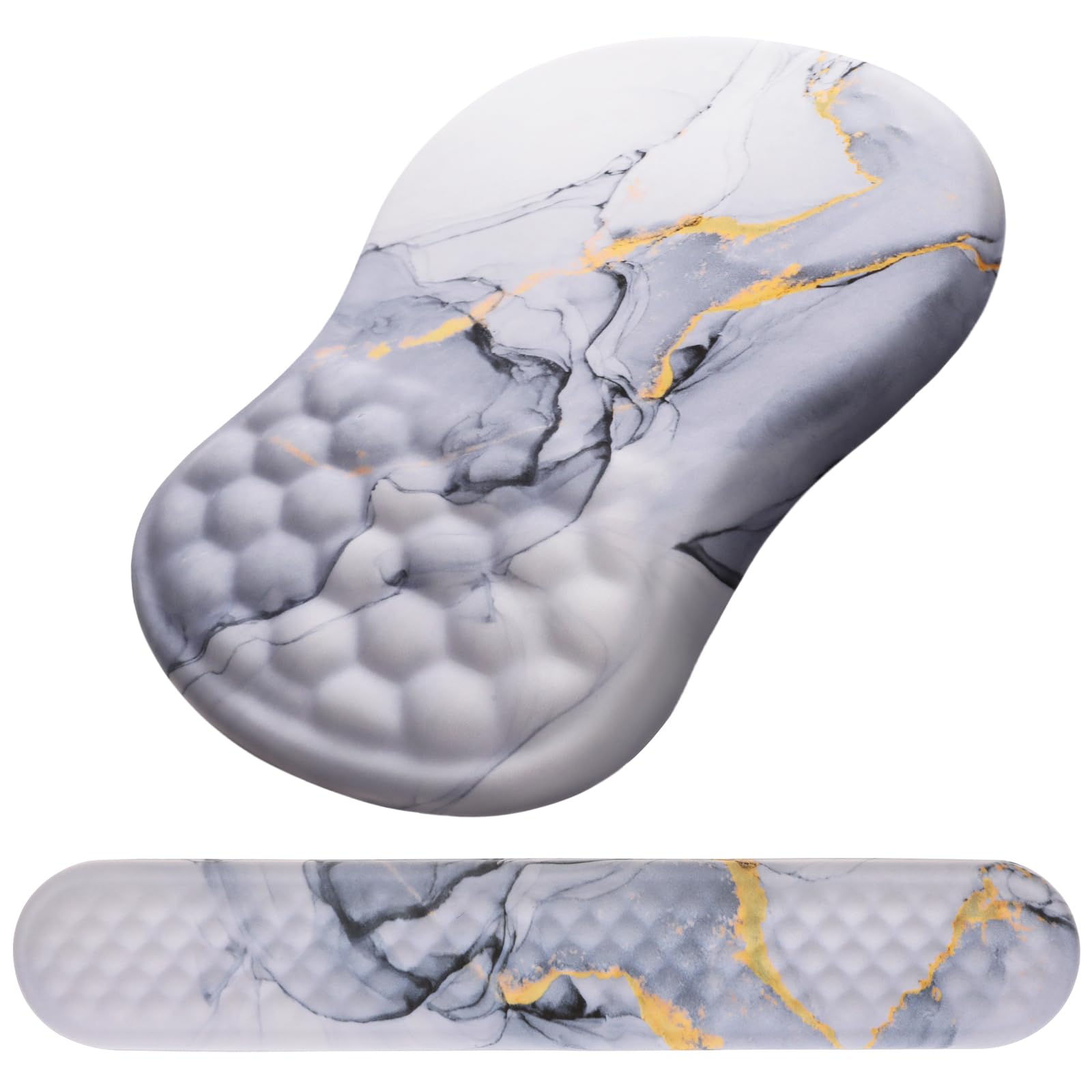 Mouse Pad Wrist Support, Laokiiy 2 in1 Keyboard Wrist Rest+ Ergonomic Mouse Pad, Non-Slip Wrist Rest for Computer Keyboard, Made Easy Typing & Relieve Wrist Pain(White Gold Gray Marble)
