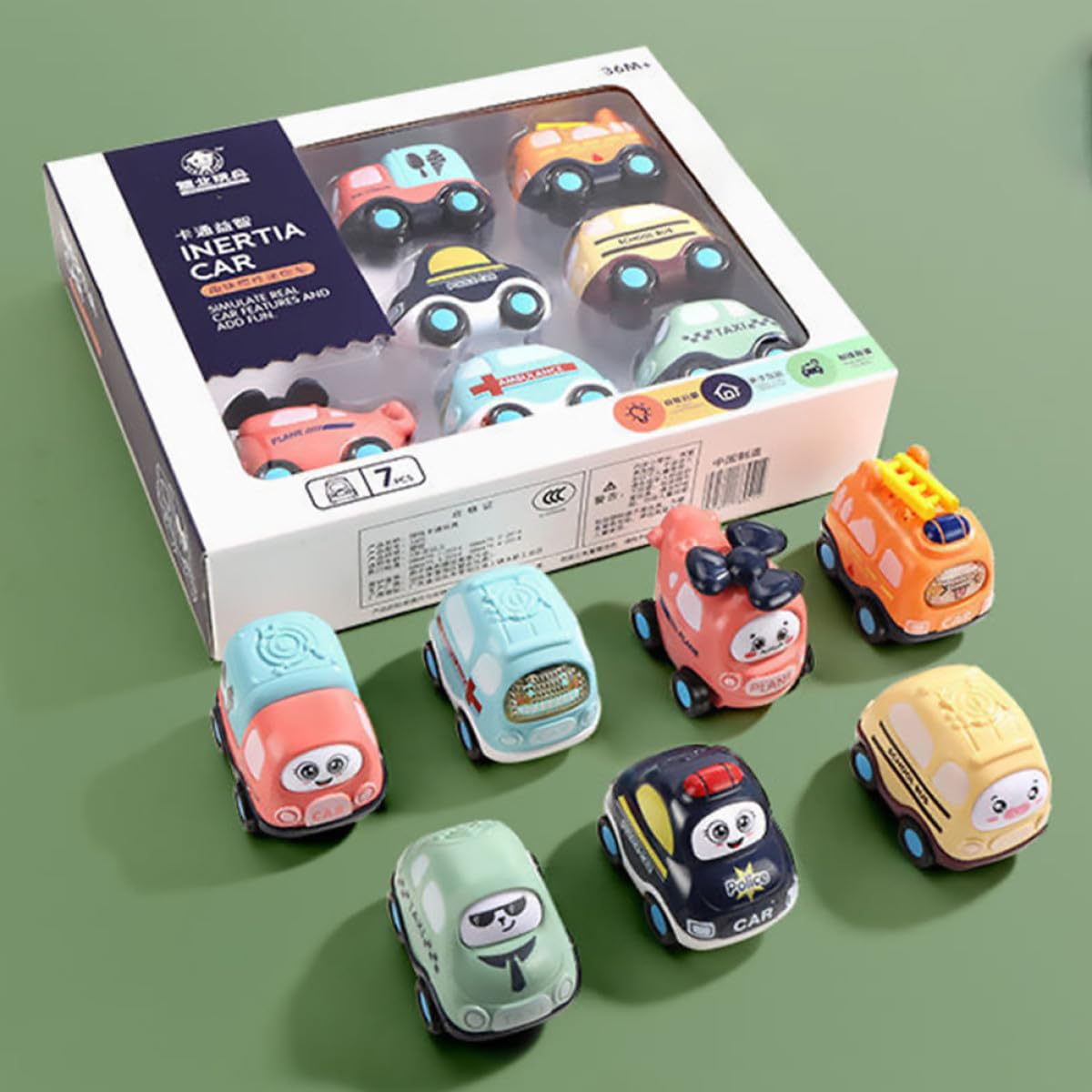 Set di 7 Macchinine a Retrocarica in Abs per Bambini | Movimento a Inerzia senza Batteria, Superfici Lisce senza Spigoli, per Compleanno e Festa dei Bambini Colore Casuale