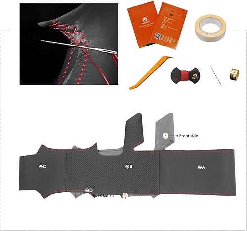 Vista 56 de MEWANT Funda de volante para Chevy Silverado 1500 / Silverado 2500/3500/Blazer/Suburban/Tahoe - Cuero negro