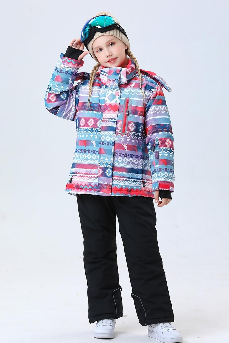 WOWULOVELY Girls Thicken Warm Snowsuit Hooded Ski Jacket Pants 2 Pcs Set Skiing Jacket with Pants - Image 2