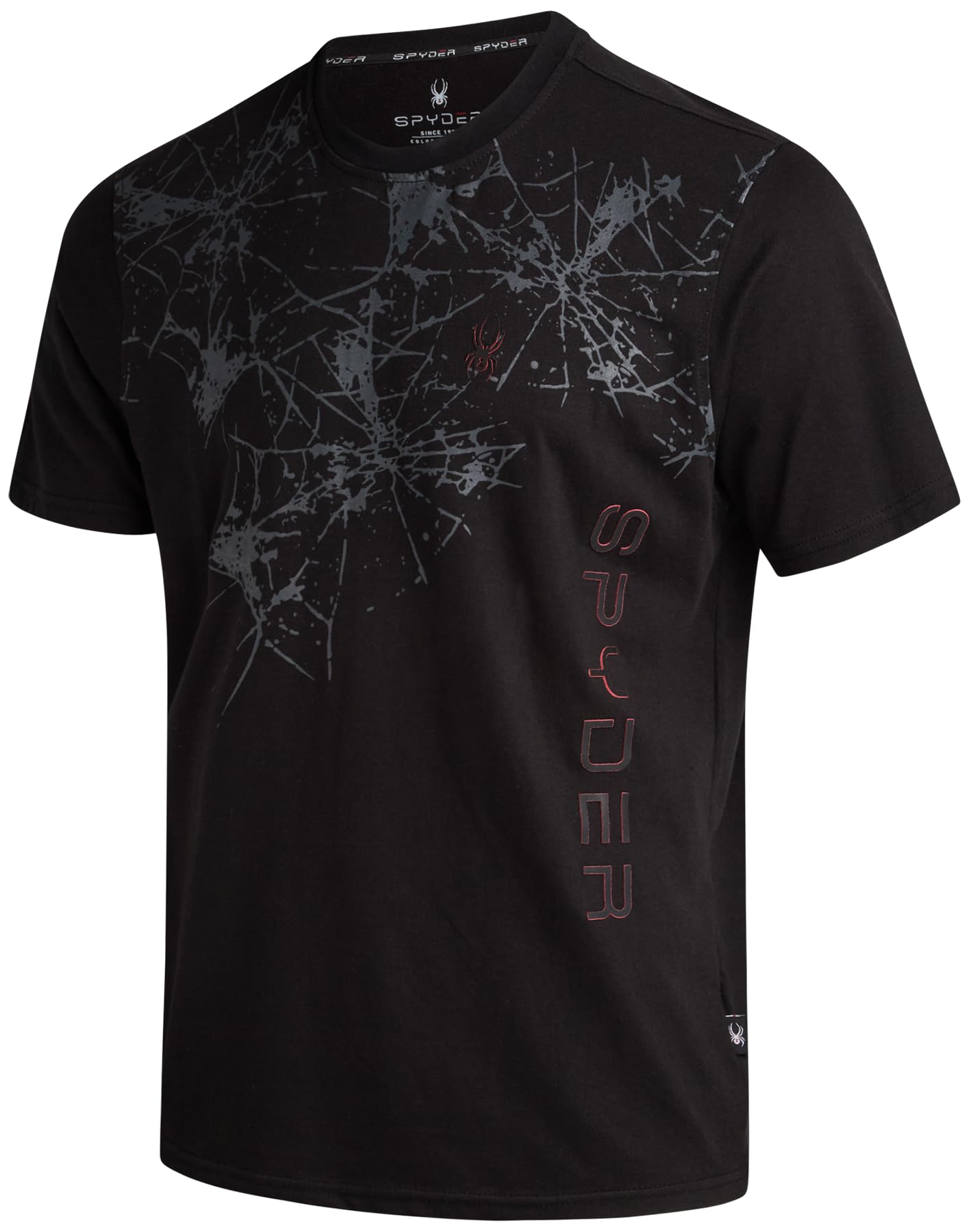 Spyder Mens T-Shirts - Soft Cotton Blend Jersey Crewneck Short Sleeve Shirts for Men, Casual Shirts for Workout & Daily Wear, Black Web, Medium