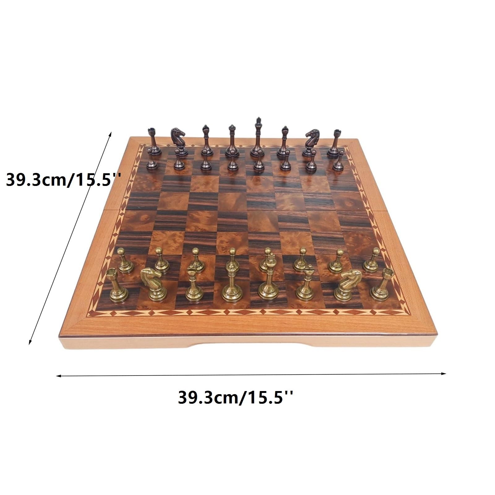Juego de ajedrez de Madera de 15,5'' con ajedrez de Metal Plegable Ajedrez