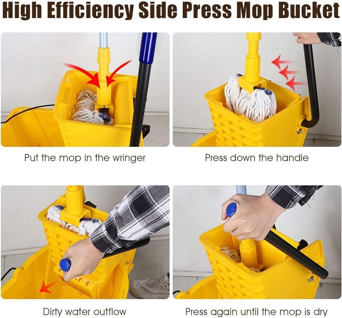 Commercial Mop Bucket on Wheels, Portable Mop Bucket with Side Press Wringer & Handle, Ideal for Household, Industrial Floor Cleaning, 21 Quar