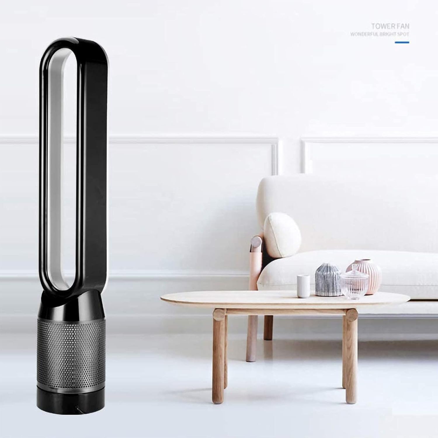 Bladeless Fan 42 Inch Super Silent Negative Ions Safety Air Cooler Leafless Fan Safe Table Fan Portable Durable Lightweight for Home Bedroom Baby-Room Office Outdoor (Silver A)