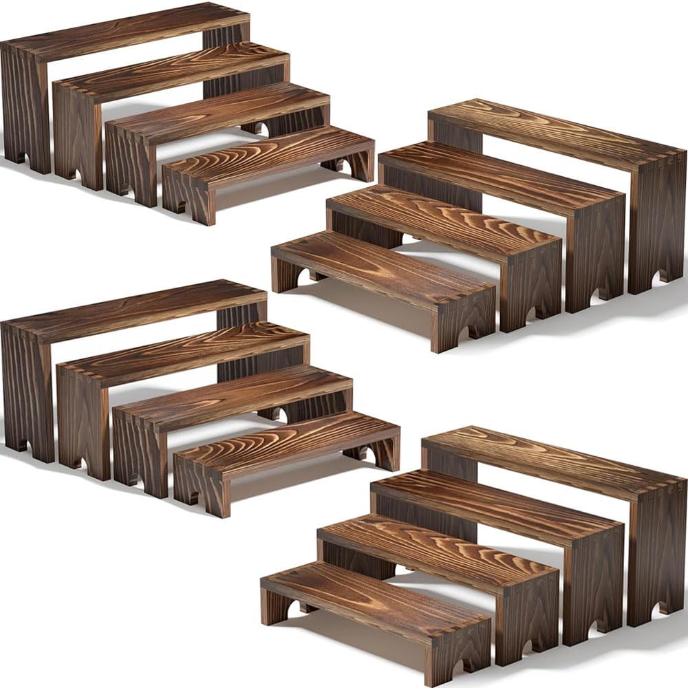 Vecxoty 4 Set Wooden Tiered Riser Display Stands