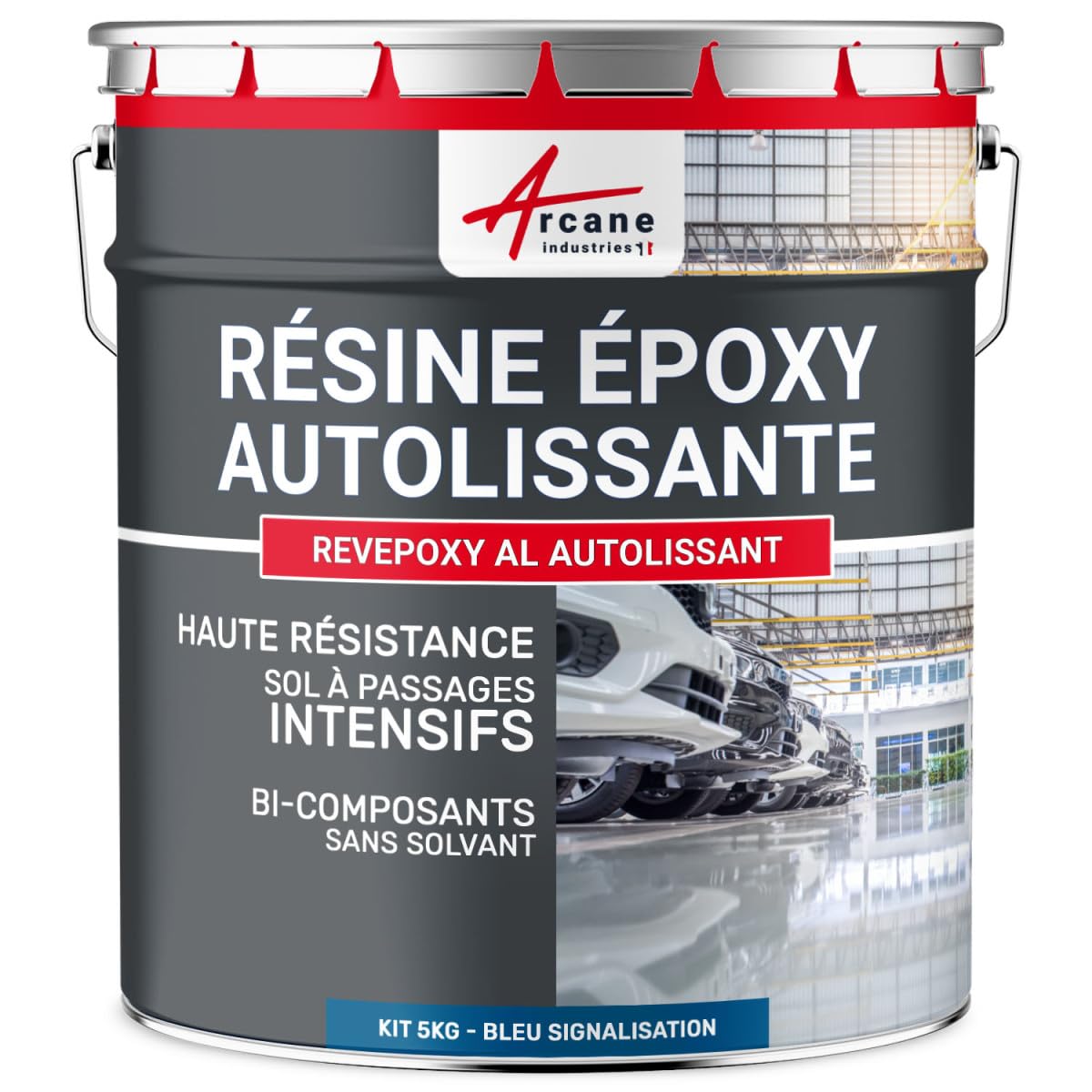 ARCANE INDUSTRIES Résine epoxy, autolissante, Peinture pour Sol : déco, intérieure, Atelier, Effet Miroir - 5 kg Bleu signalisation - RAL 5017