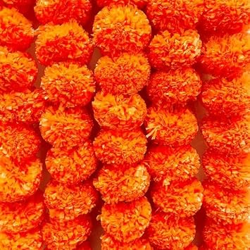 Artificial Marigold Garland Flowers Decoration Handmade Festival & Wedding Decor 5 Piece, 5ft Each Long Door Hanging Dark Orange, Pack of 5