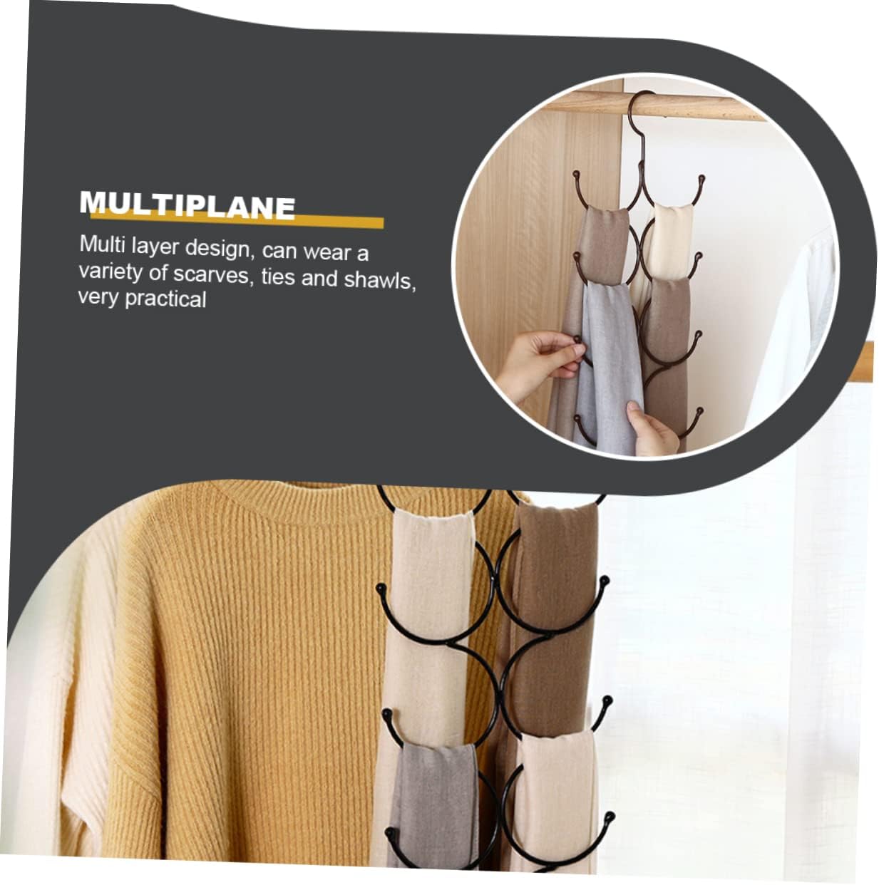 KOMBIUDA Multi-Layer Tie and Scarf Hanger Organizer Space Saving Home Accessory for Closet for Scarves Ties and Shawls Lightweight Iron Design Black