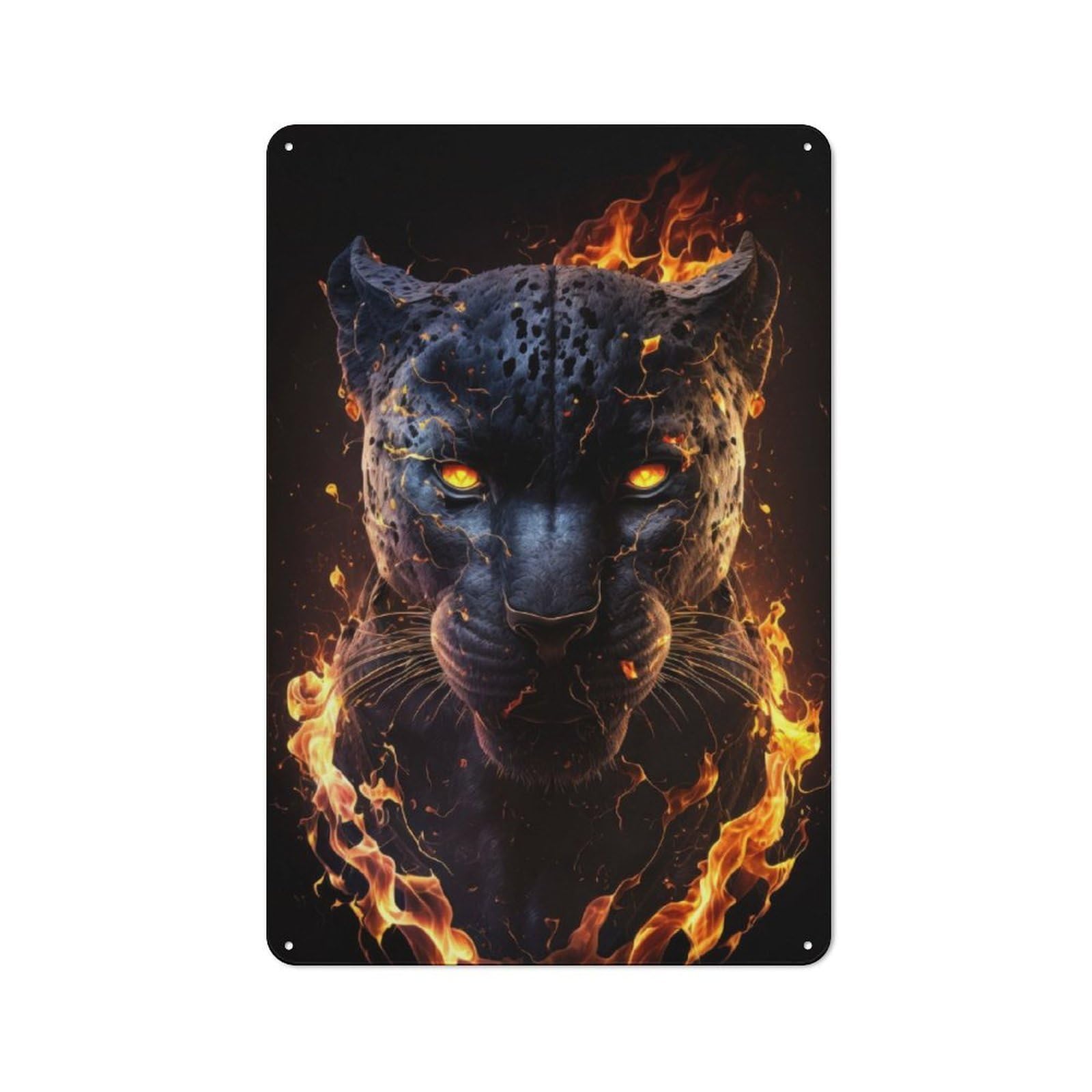 Junmoney Fiery Flames Black Panther Vintage Tin Sign 30X20cm With For Living Room Or Hallway, For Living Room Decor Lovers