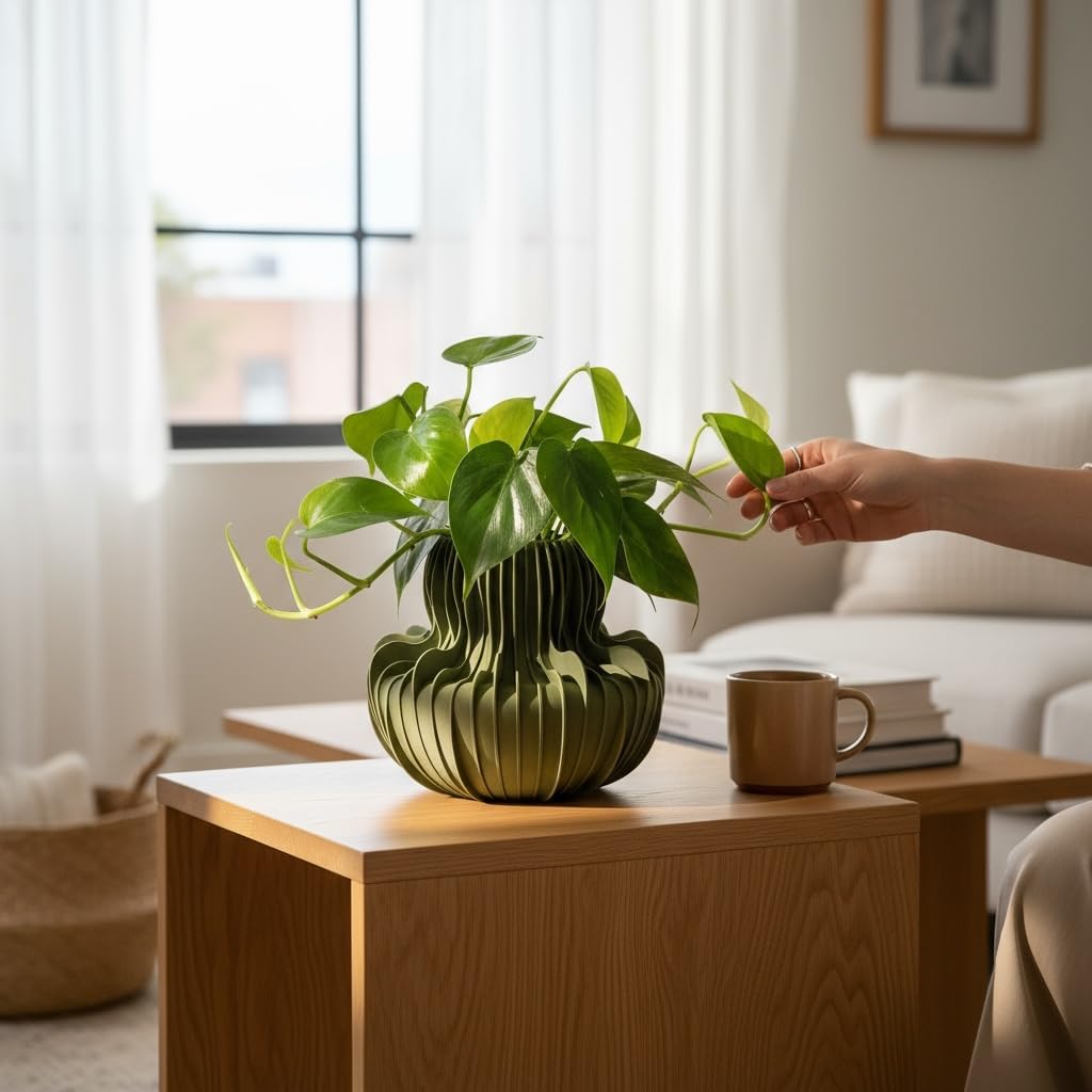 Cloud Vase - Sculptural 3D Printed Modern Design Plant Vessel, Ideal for Indoor Decor, Cloud Shaped (Olive)