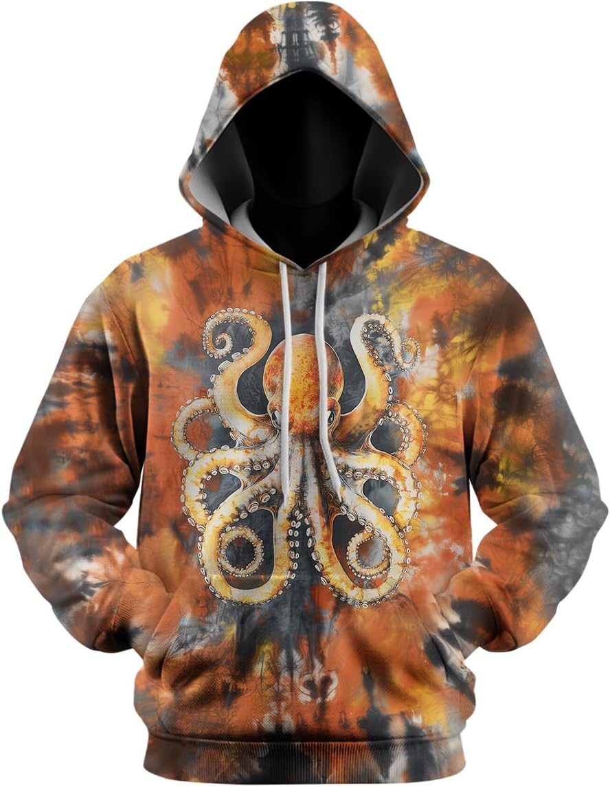 Tie Dye Style Hoodie for Men 3D Animal Print Sweatshirt Pullover with Hood,Unisex - Image 4