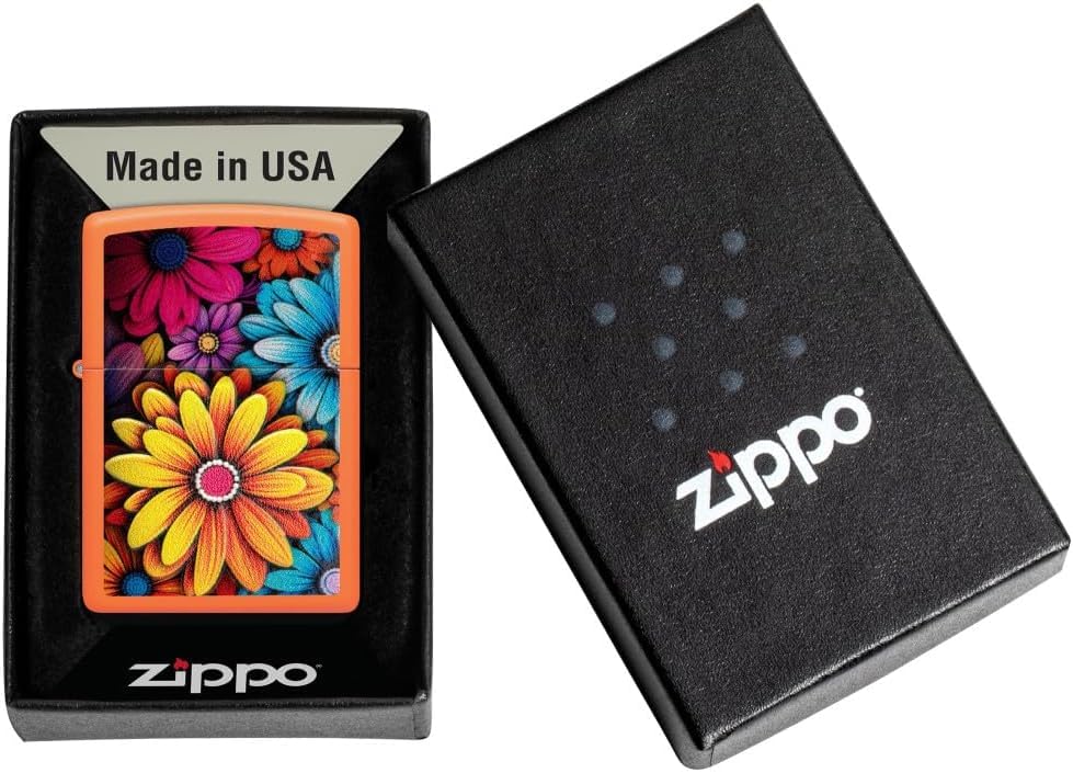 Encendedor Zippo con grabado personalizado diseño flores naranja mate miniatura 6