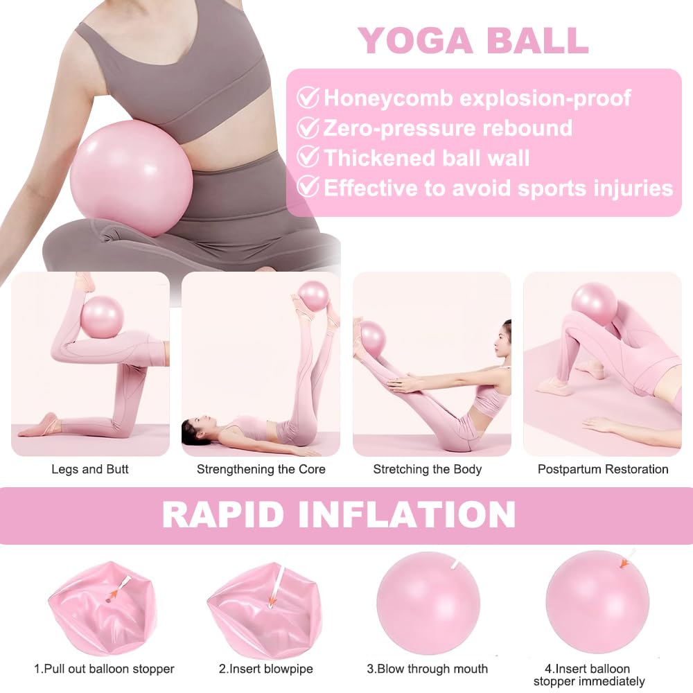 Pilates Ring Set, 5 Stück Pilates Set mit Yoga-Ring, Yoga-Ball, Widerstandsband und Hilfsgurt, Pilates Essential Kit für Heimtraining und Studio-Workout