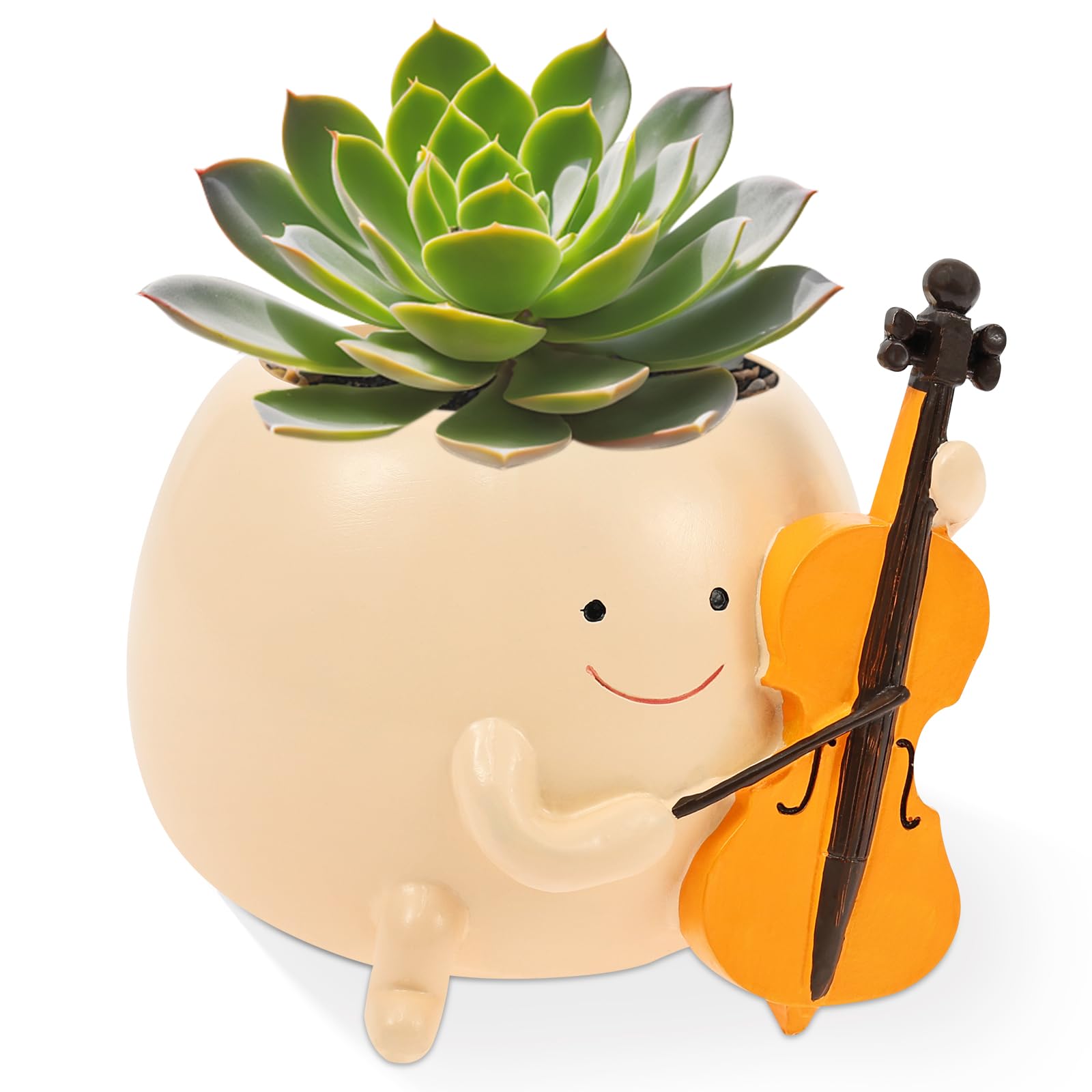 Yjqxmyu White Resin Flower Planter, Small Creative Succulent Planter With Drainage Hole, Decorative Funny Flower Pots Universal Cute Plant Pot For Indoor Outdoor Succulent Cacti Herb