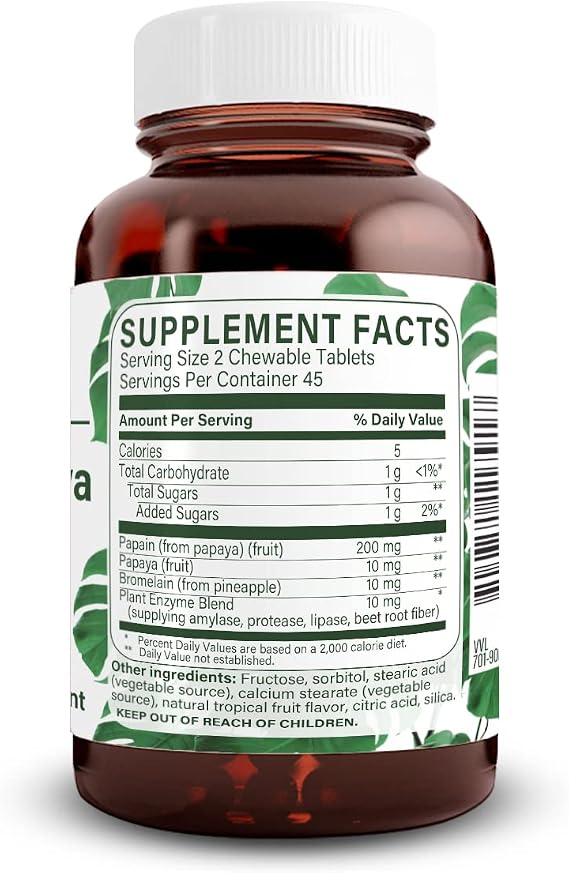 Natural Nutra Papaya Chewable Digestive Enzymes, 90 Vegan Tablets