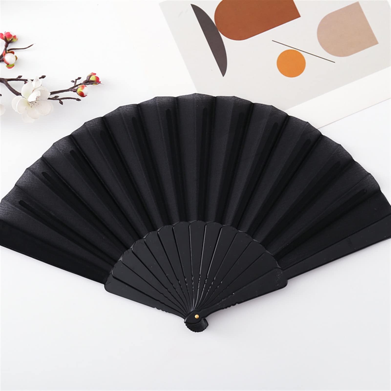 LKLNKVL folding fan, Folding Hand Fan - Room Decoration Gift Craft Plastic Hold Chinese Style Dance Performances Held Party Wedding Supplies Decorative(B)
