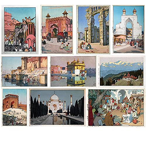 Image of Tallenge - Yoshida Hiroshi - Vintage Japanese Prints of India - Small Poster (Paper; 12 x 17 Inches, Multicolour) Set of 10