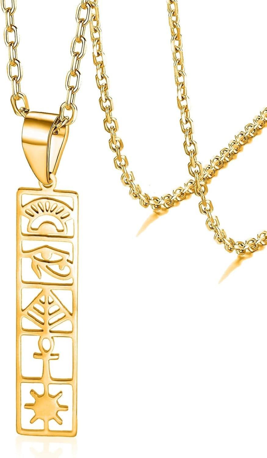 KGAIXN for Egyptian Pendant Ankh Cross Eye of Horus Symbol Necklace Vintage Pyramids Half Sun Amulet Jewelry Lucky Charm, Ankh-gold