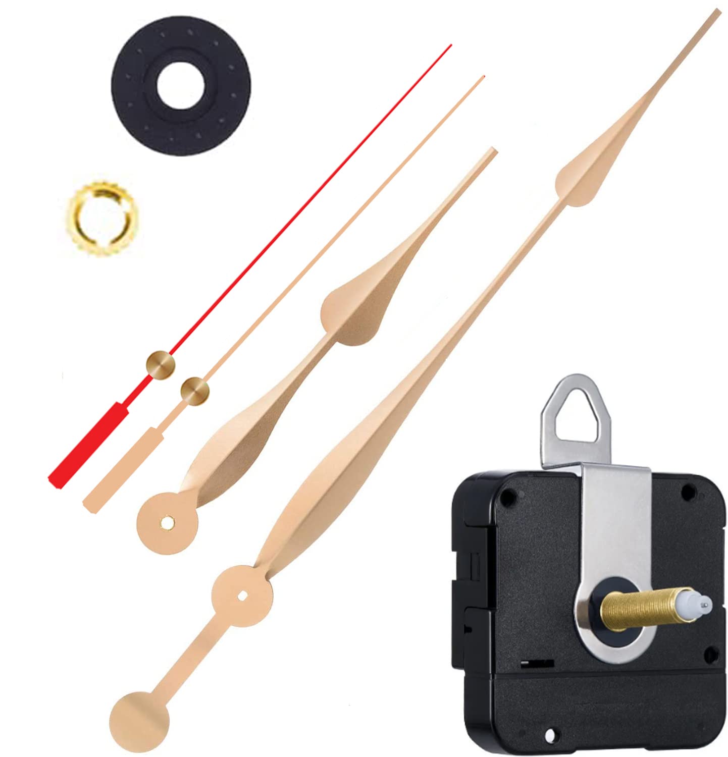 Quartz Clock Movement Clock Replacement Mechanism with 15.1 Inch Long Spade Hands for DIY (Needle Gold,Red, 28 mm Shaft Length) (Made in India 100%)-image-3