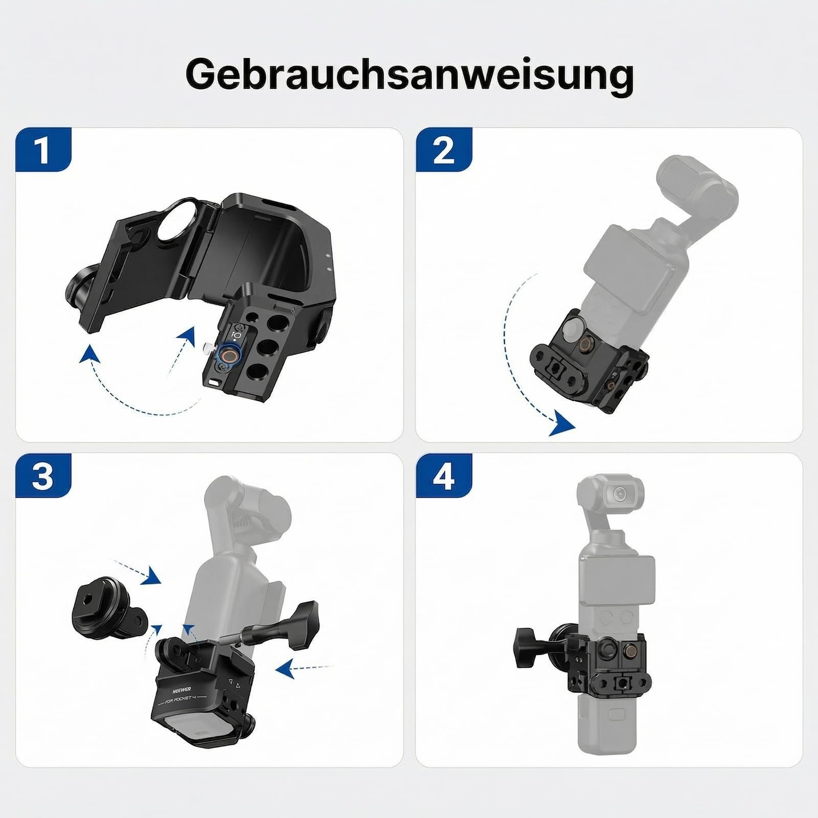 NEEWER Kamera Gimbal Käfig kompatibel mit Xtra Muse und DJI Osmo Pocket 4, schützendes Action Kamera Videostativ mit Blitzschuhadapter, Fotozubehör, Keine Montage erforderlich, AC069