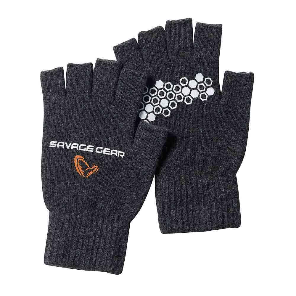 Savage Gear Knitted Half Finger Glove Dark Grey Melange (Medium)