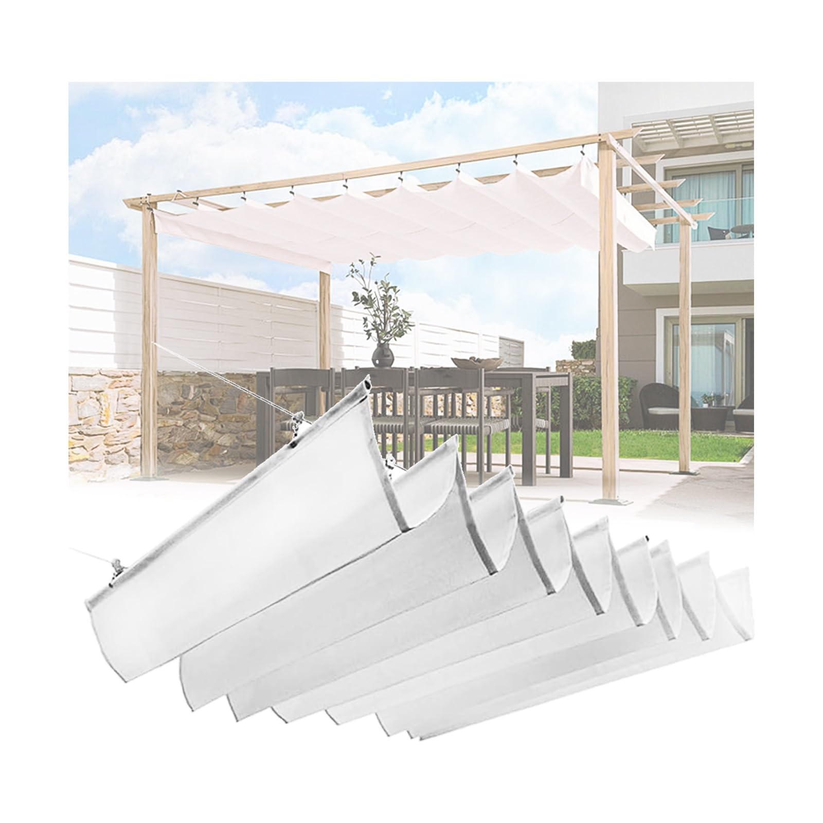 Wysuwana pergola, osłona przeciwsłoneczna, zamiennik markizy, 2,5 m x 15 m, kompletny zestaw instalacyjny do patio, tarasów, dziedzińców i pawilonów zewnętrznych