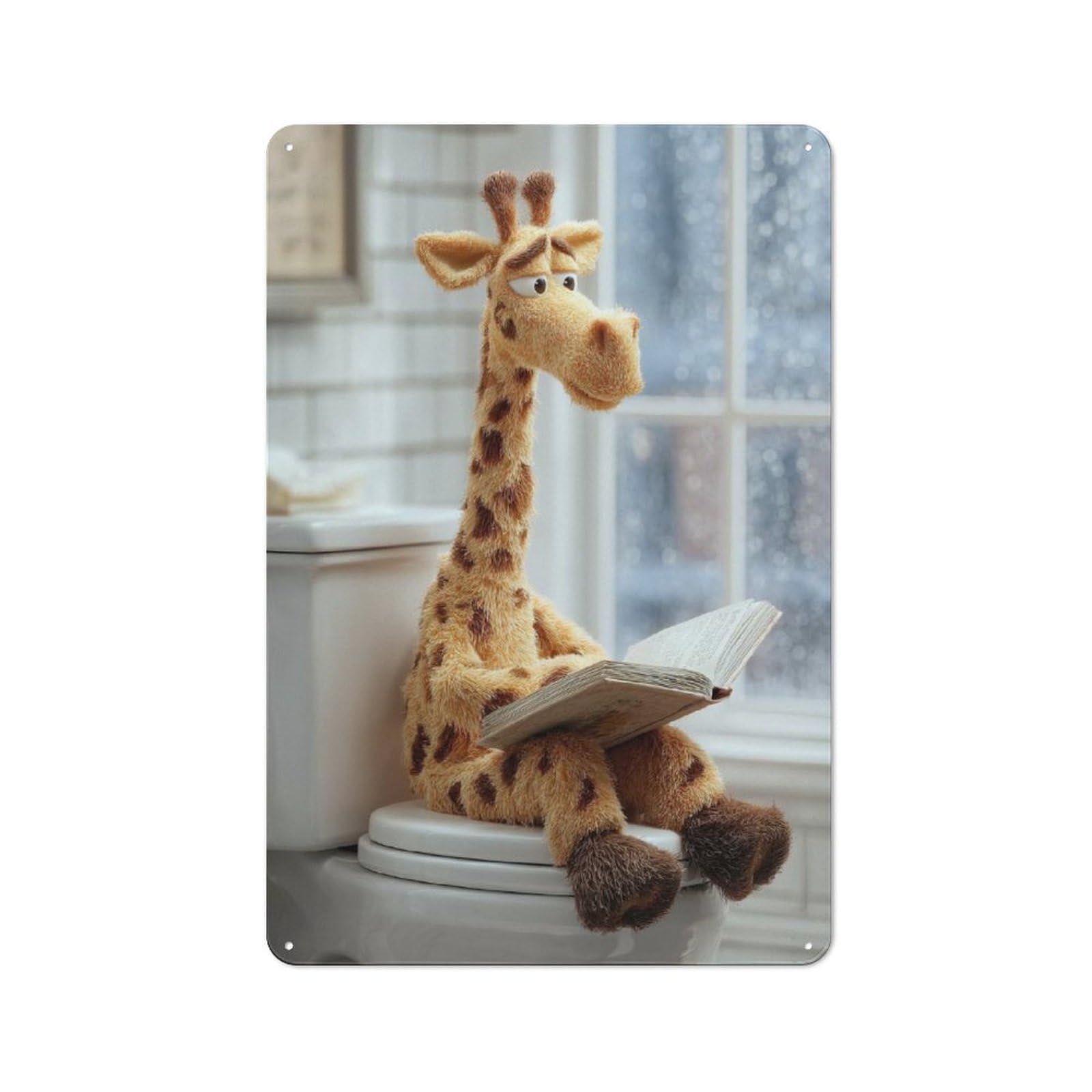 Junmoney Style-11 Giraffe Reading On Toilet Retro-Style Tin Sign 30X20cm For Guest Room Or Hallway, A Christmas Gift For People Styling Guest Room And Hallway
