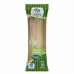 Espeto Madeira, Theoto, 30 cm x 4 mm, Bambu, Pacote com 50 Unidades