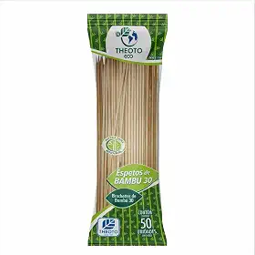 Espeto Madeira, Theoto, 30 cm x 4 mm, Bambu, Pacote com 50 Unidades