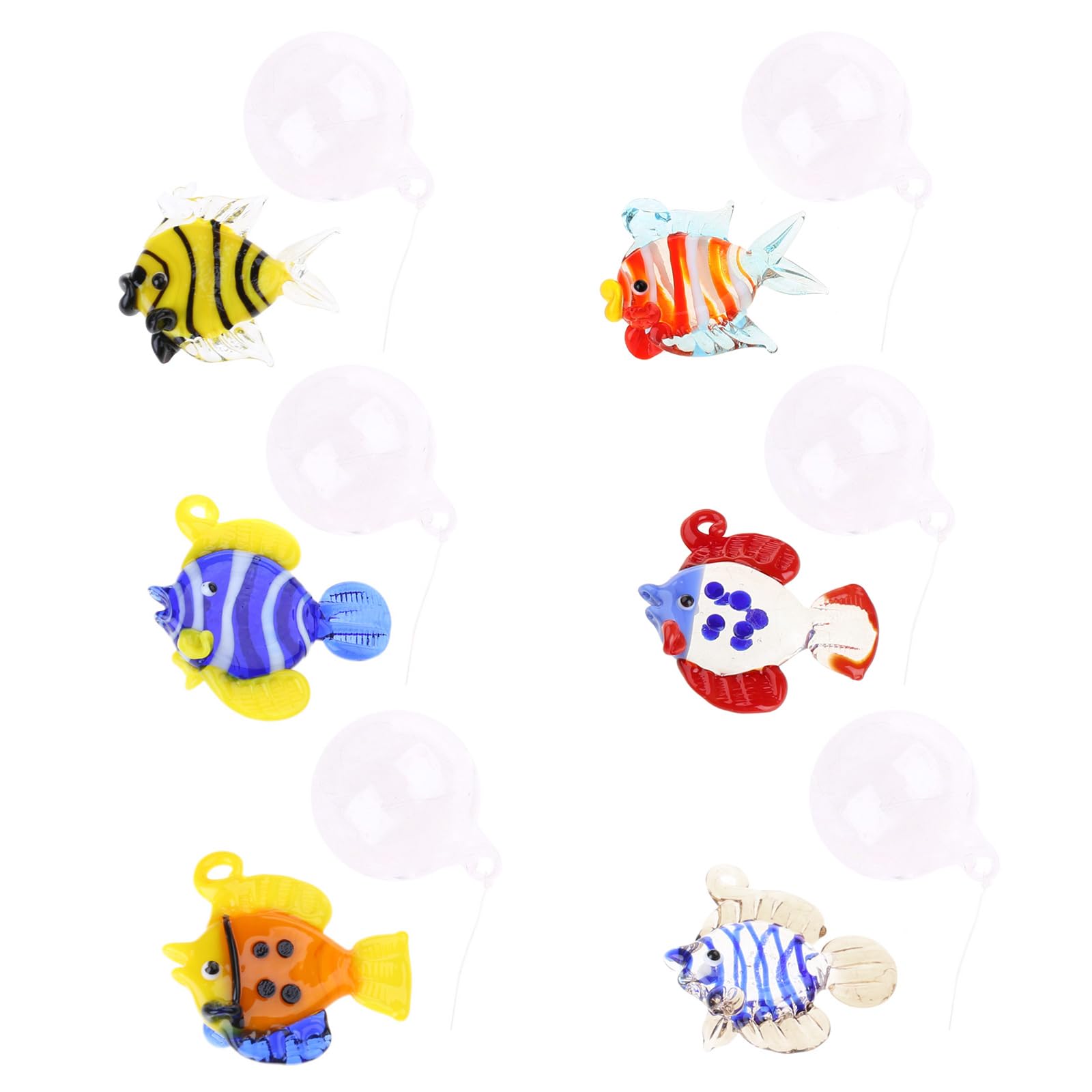 Uqezagpa (6Pieces) Colorful Glass Floating Fish Decors Aquarium Float Decoration Handcraft Bubble Designs for Home Decors Glass Floating