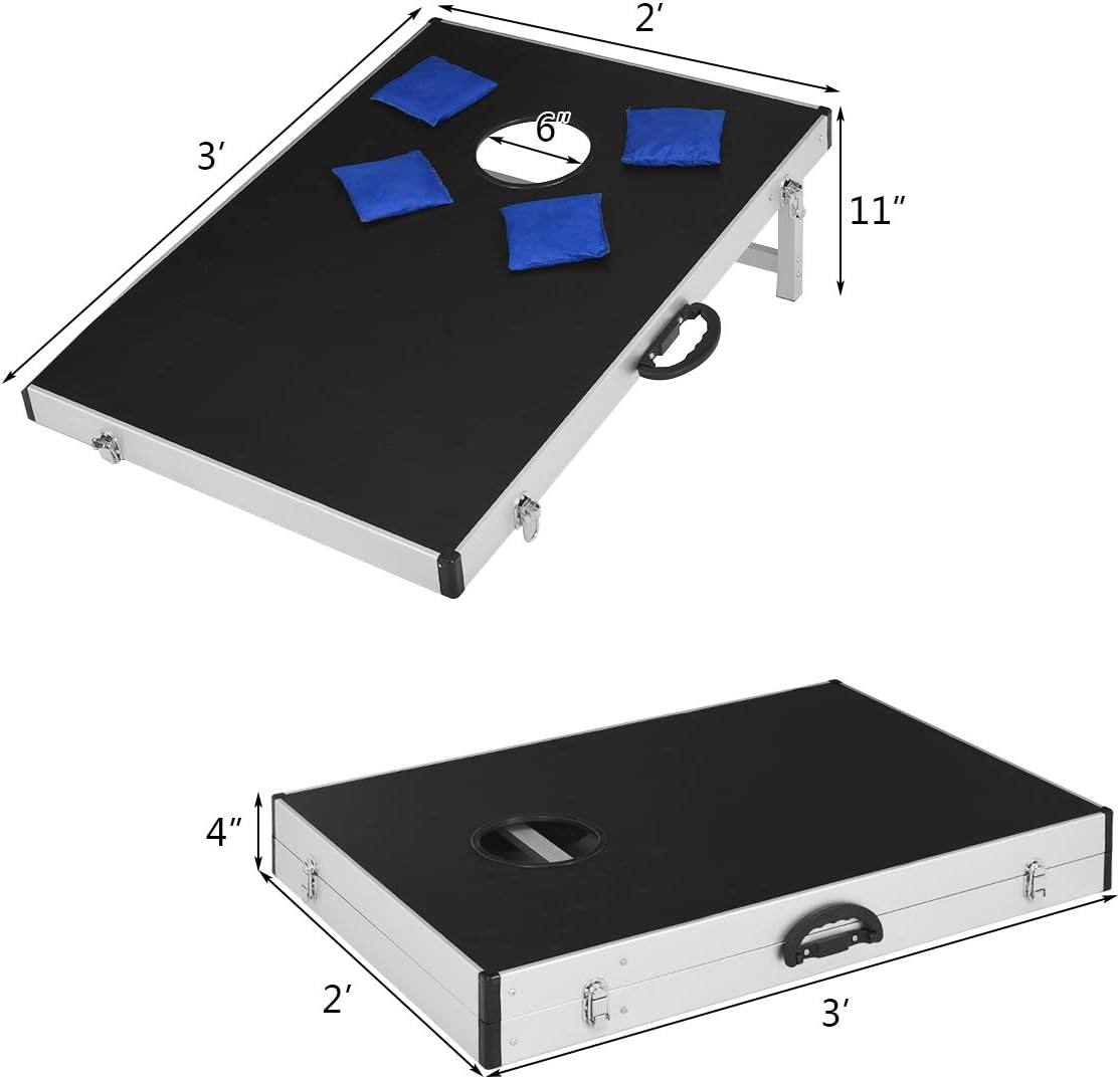 Tangkula Cornhole Set Outdoor, Foldable Aluminum Cornhole Boards with 8 Corn Hole Bean Bags for Teens and Adults, Carrying Bag, Portable Yard Lawn Game, 3FTx2FT Cornhole Bean Bag Toss Game Set