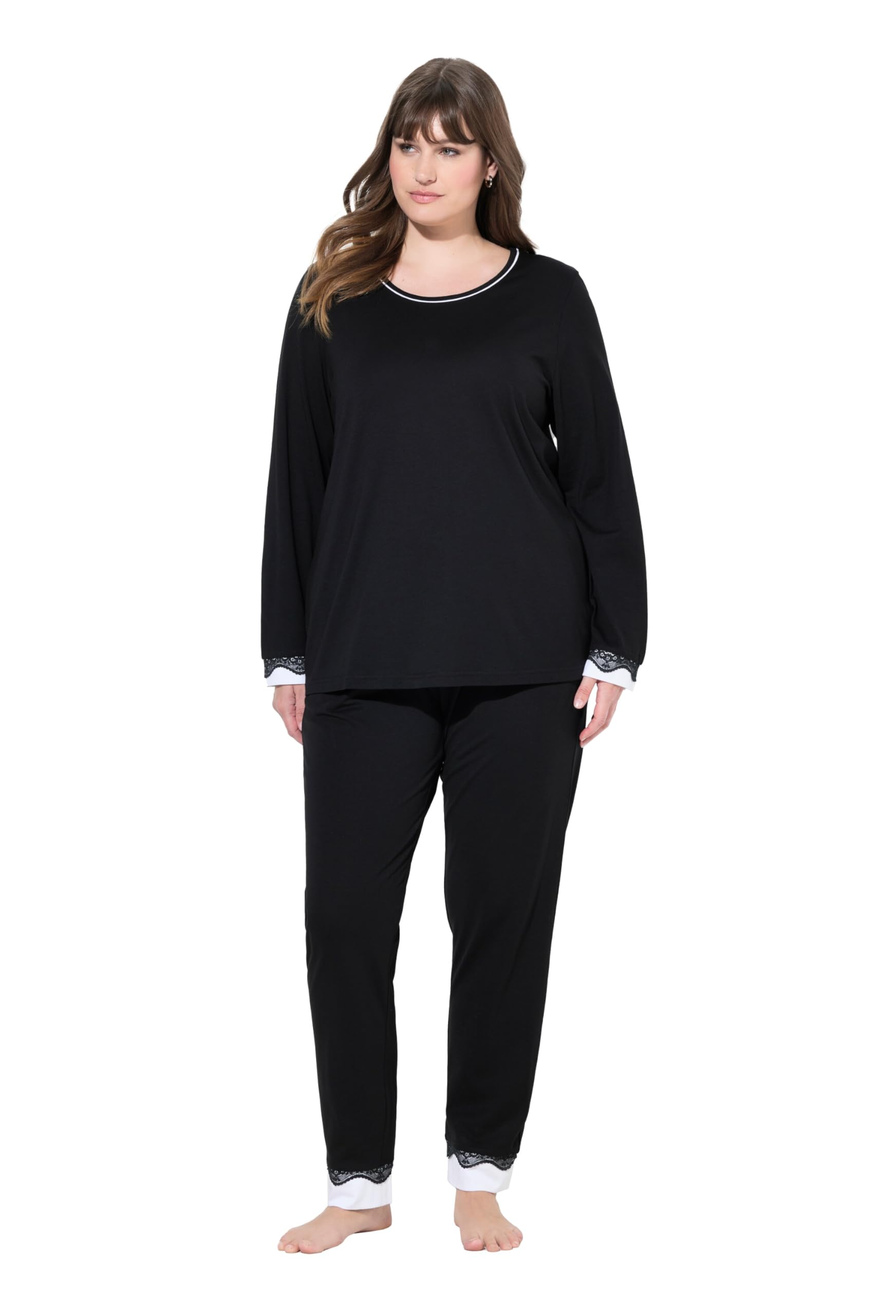 Ulla Popken Women's Schwarz Pyjama, Lace Pajama Set, 58/60
